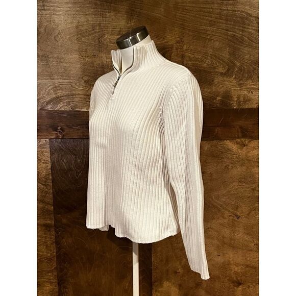 Ribbed Knit Quarter Zip Pullover Sweater Mock Neck Long Sleeve Top - Picture 3 of 10